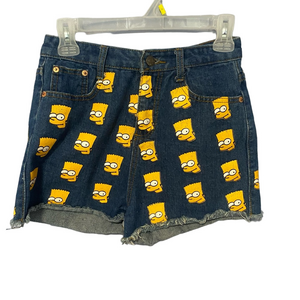 Bart Simpson Print High-Rise Denim Shorts Size Medium -Romwe Women’s